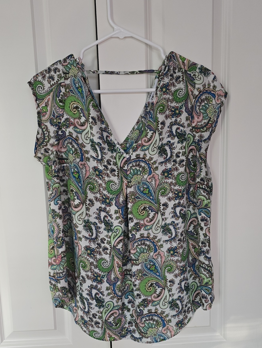 DR2 Paisley V-Neck Blouse in Green, Blue & Pink